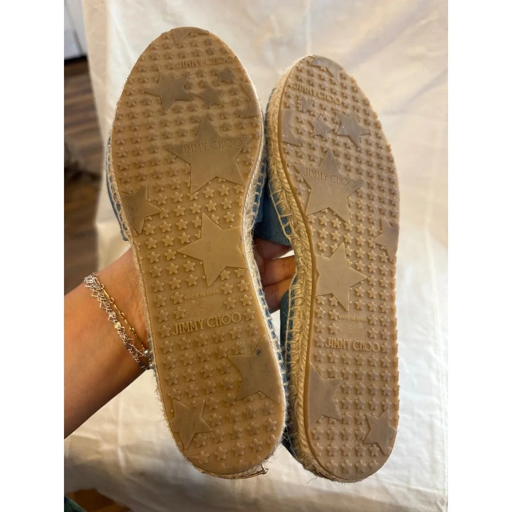 Jimmy Choo Blue Denim Fabric Espadrille Flats Star Sole Made in Spain Size 36